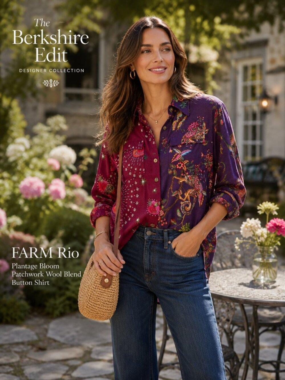 FARM Rio Plantage Bloom Patchwork Wool Blend Shirt Purple Berry S Designer